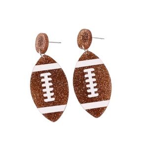 Acrylic Brown and White Football Drop Earrings